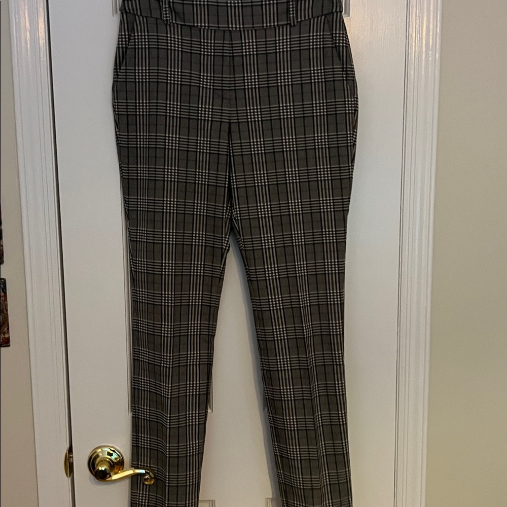 Plaid Trousers in Green Black and White with a subtle mustard color stripe too